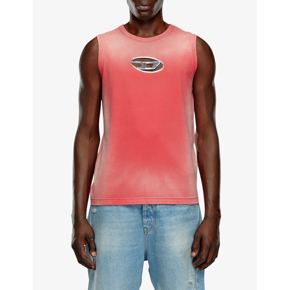 Diesel T-Brico Red Ombre Oval D Cut-Out Logo Sleeveless Tank Top Mens M A13601